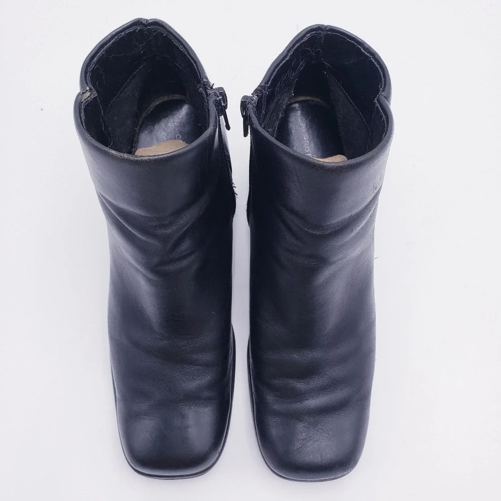 Vintage 90s y2k Bratz Black Leather Chunky Heel Square Toe‎ Punk Booties Size 8
